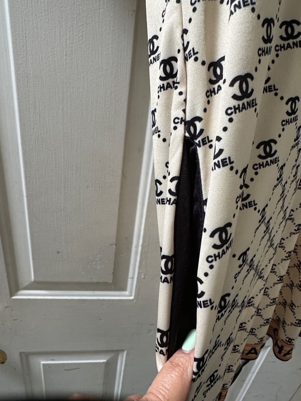 CHANEL Black and Beige Logo-Print Midi Polo Dress - Picture 3 of 3